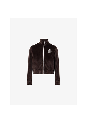 Womens Sporty & Rich Farm Embroidered-Logo Cotton-Velvet Track Jacket
