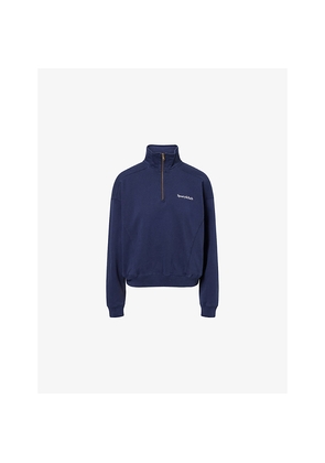 Womens Sporty & Rich Play Tennis Quarter-Zip Cotton-Jersey Sweatshirt