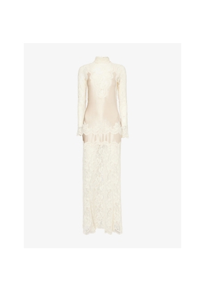 Womens Rabanne High-Neck Long-Sleeve Stretch-Lace Maxi Dress