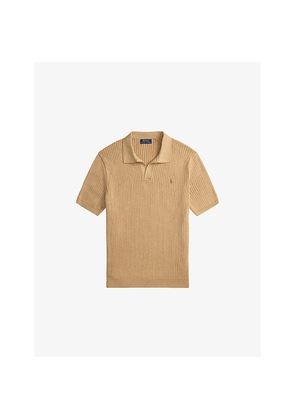 Mens Polo Ralph Lauren Open-Collar Ribbed-Knit Cotton Polo Shirt