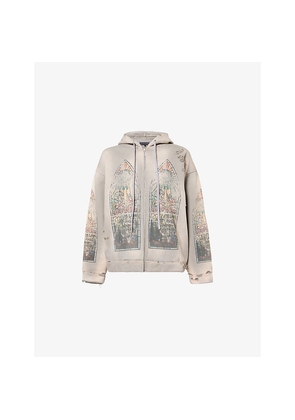 Mens Who Decides War By Ev Bravado Faded-Wash Distressed Cotton Hoody