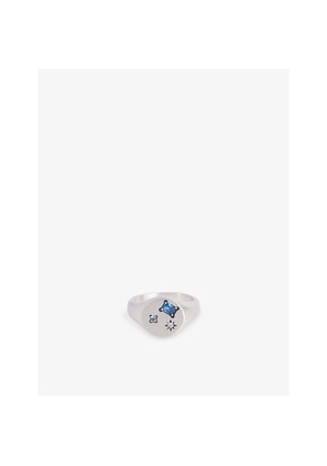 Mens Serge Denimes Sky Crystal-Embellished Sterling-Silver Ring