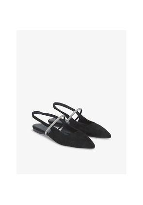 Womens The White Company Crystal-Strap Sling-Back Suede Flats