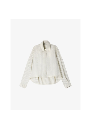 Womens Sandro Striped Rhinestone-Embellished Cotton-Blend Shirt
