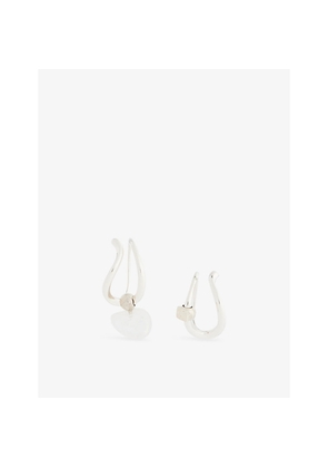Womens Plow Wave Pierces Sterling-Silver and Moonstone Hoop Earrings