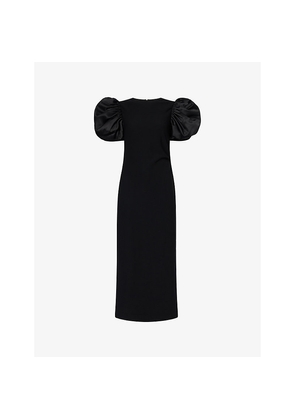 Womens Rotate Birger Christensen Draped Puffed-Sleeves Stretch-Woven Midi Dress