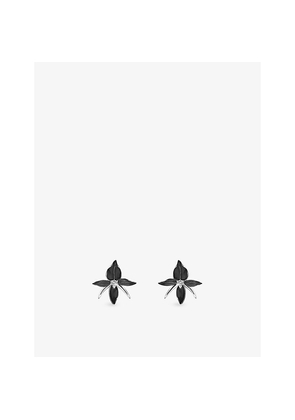 Womens Shaun Leane Black Orchid Flower 925 Sterling Silver and Diamond Stud Earrings
