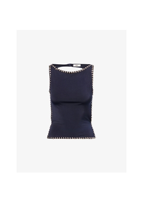 Womens Siedres Zelna Metallic-Trim Stretch-Jersey Top