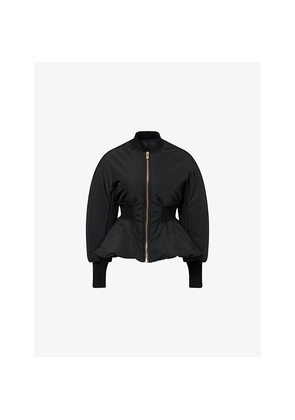 Womens Alaia Peplum-Hem Woven Bomber Jacket