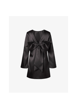 Womens Malina Elna Bow-Embroidered Satin Mini Dress