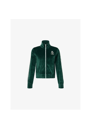 Womens Sporty & Rich Embroidered-Logo Cotton-Velour Track Jacket
