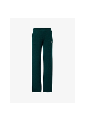 Womens Sporty & Rich Wide-Leg Embroidered-Logo Cashmere-And-Wool Jogging Bottoms