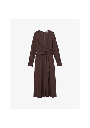 Womens Reiss Mira Wrap-Front Wool-Blend Midi Dress