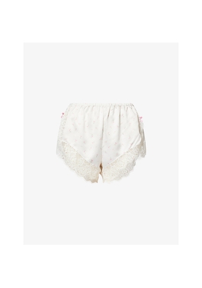 Womens Lounge Underwear Lace-Trim Floral Print Satin Pyjama Shorts