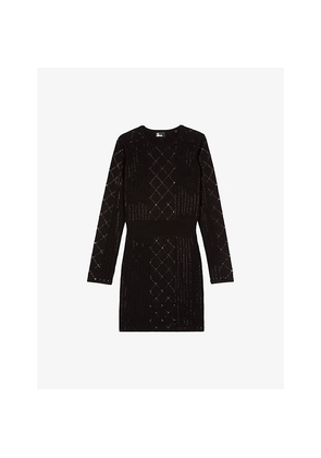 Womens The Kooples Stud-Embellished Long-Sleeve Knitted Mini Dress