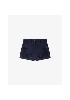 Womens Sandro Bead-Embellished High-Rise Cotton Shorts