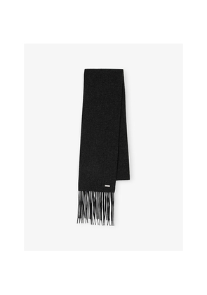 Mens Sandro Logo-Plaque Fringed Wool Scarf