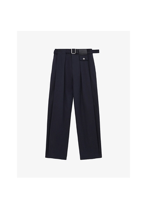 Womens Loewe Pleated Adjustable-Belt Silk-Cotton Blend Trousers