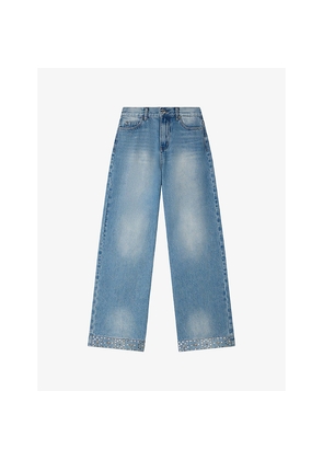 Womens Sandro Rhinestone-Embellished Straight-Leg Denim Jeans
