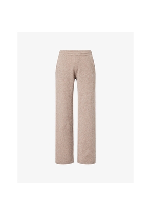 Womens Sporty & Rich Straight-Leg Embroidered-Logo Cashmere-And-Wool Jogging Bottoms