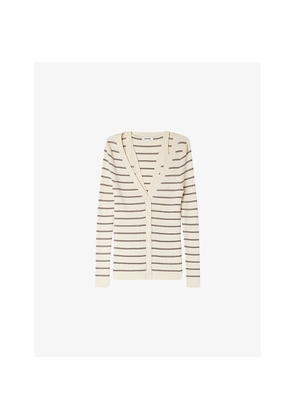 Womens Sandro Striped Ribbed Knitted Cardigan