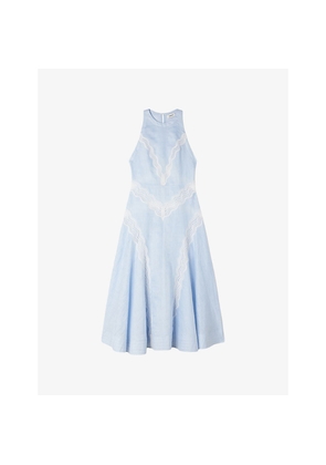 Womens Sandro Lace-Trim Linen-Blend Maxi Dress