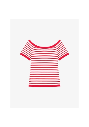 Womens Maje Striped Boat-Neck Cotton-Blend Top