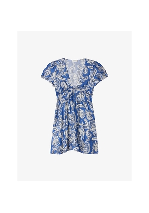 Womens Sandro Floral-Print Short-Sleeved Woven Mini Dress