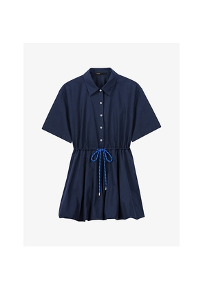 Womens Maje Bubble-Hem Short-Sleeve Cotton Mini Dress