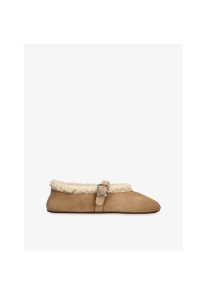 Womens Alaia Double-Faced Shearling and Suede Ballet Flats