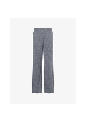 Womens Sporty & Rich Emblem-Embroidered Straight-Leg Cashmere Trousers