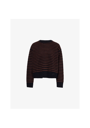 Womens Ganni Striped Round-Neck Wool and Cotton Jumper