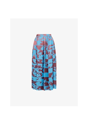 Womens Dries Van Noten Pleated Printed Woven Midi Skirt