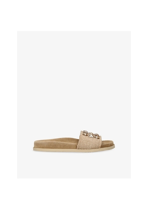 Womens Pedro Garcia Dolomita Crysta-Embellished Linen Slides