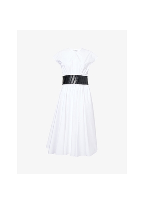 Womens Alaia Belted Flared Cotton-Poplin Midi Dress