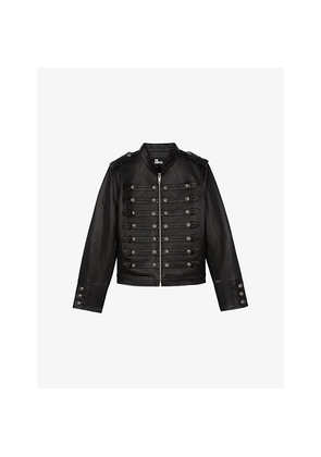Womens The Kooples Heritage-Button Leather Jacket