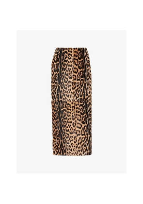 Womens Nour Hammour Elyse Ponyhair Leopard Fur Midi Skirt