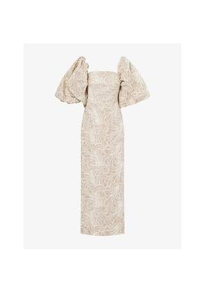 Womens Dima Ayad Embroidered Bubble-Sleeves Woven Maxi Dress