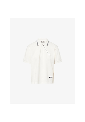 Womens Miu Miu Diagonal-Zip Contrast-Stripe Cotton Polo Top