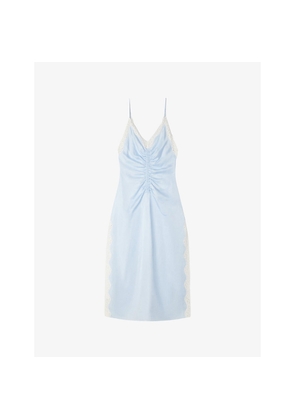 Womens Sandro V-Neck Lace-Trim Satin Midi Dress