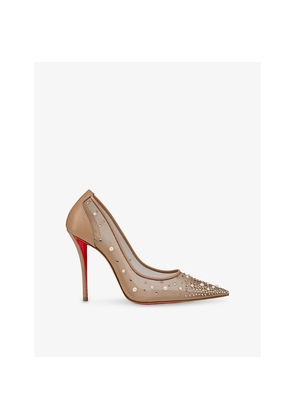 Womens Christian Louboutin Follies Strass 100 Mesh and Suede Heeled Courts