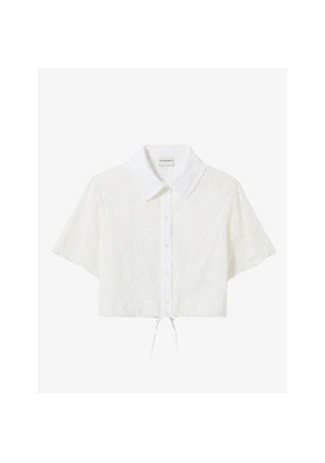 Womens Claudie Pierlot Cropped Lace-Embroidered Stretch-Woven Shirt
