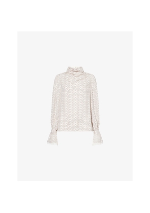 Womens Me And Em Ribbon-Print Cowl-Neck Silk Blouse