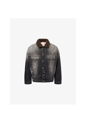 Mens Acne Studios Faux-Fur-Collar Padded Denim Jacket