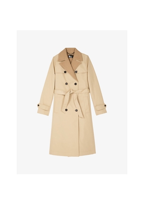 Womens The Kooples Double-Breasted Tie-Waist Cotton-Blend Coat