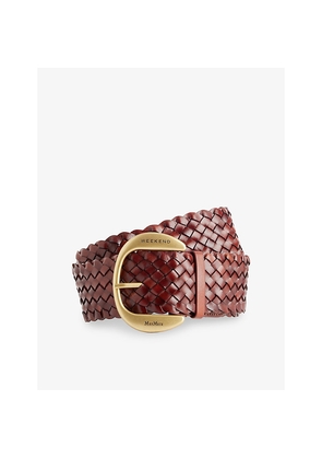 Womens Weekend Max Mara Engraved-Logo Woven Leather Belt