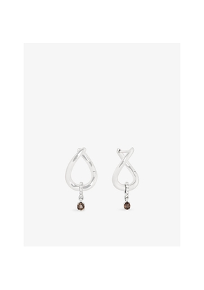 Womens Astrid & Miyu Molten 14ct White-Gold, Lab-Grown Diamond and Smokey Quartz Huggies