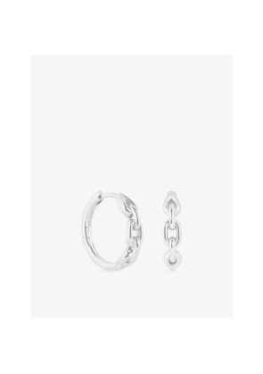 Astrid & Miyu Link Hardware Rhodium-Plated Sterling-Silver Hoop Earrings