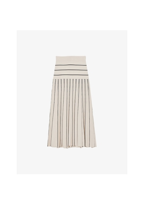 Womens Reiss Alice Stripe Pleated Knitted Midi Skirt