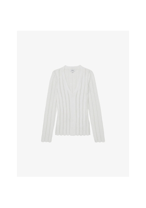 Womens Reiss Loui Open-Stitch V-Neck Knitted Jumper